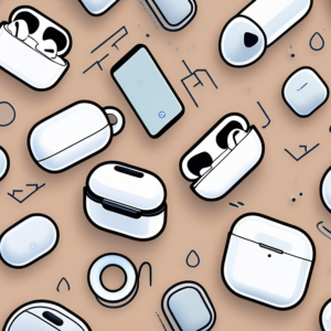 Airpods pro surrounded by different icons representing features like noise cancellation