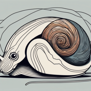 A frustrated computer mouse entangled in a slow-moving snail's shell