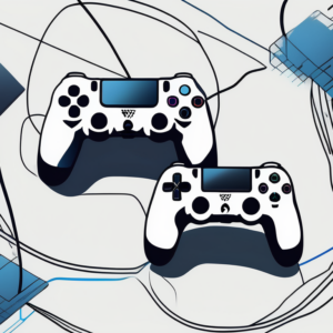 Two ps4 consoles connected by a symbolic data transfer stream