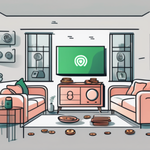 A living room setting with a television streaming different symbols representing netflix