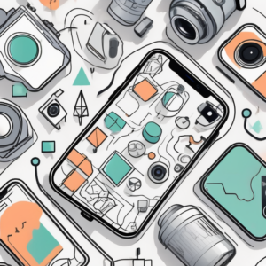 A new iphone surrounded by various symbols representing different tips and tricks like a camera for photography tips