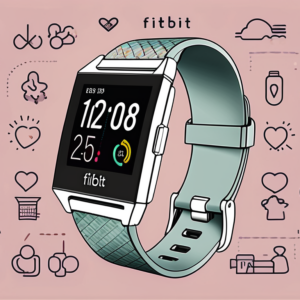 A fitbit smartwatch showing various customized fitness stats on its screen