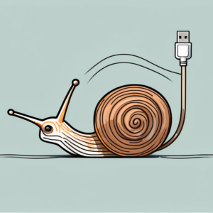 A snail carrying a heavy vpn symbol on its back