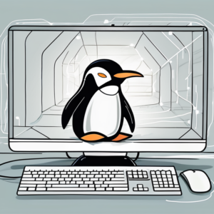 A linux penguin mascot setting up a virtual private network (vpn) tunnel on a computer screen