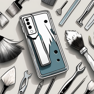 An android phone surrounded by tools like a paintbrush
